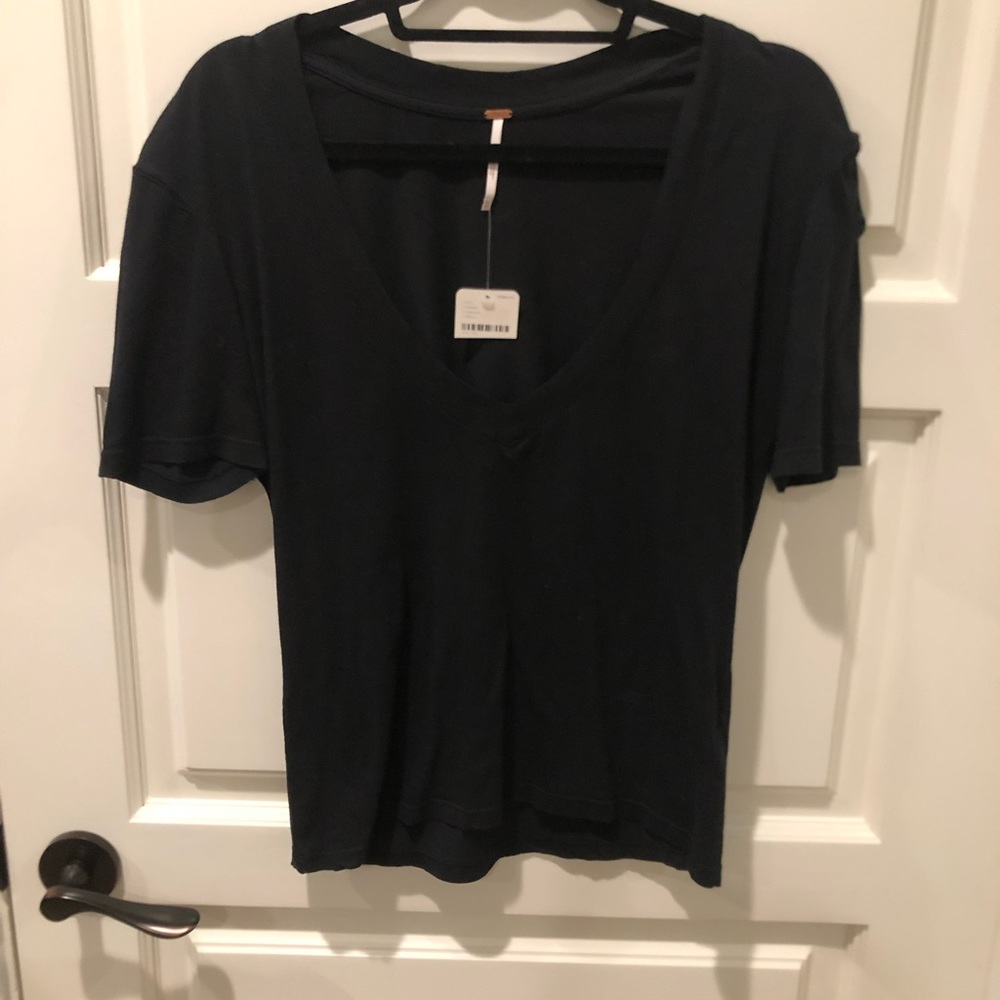 Free People distressed low V neck tee